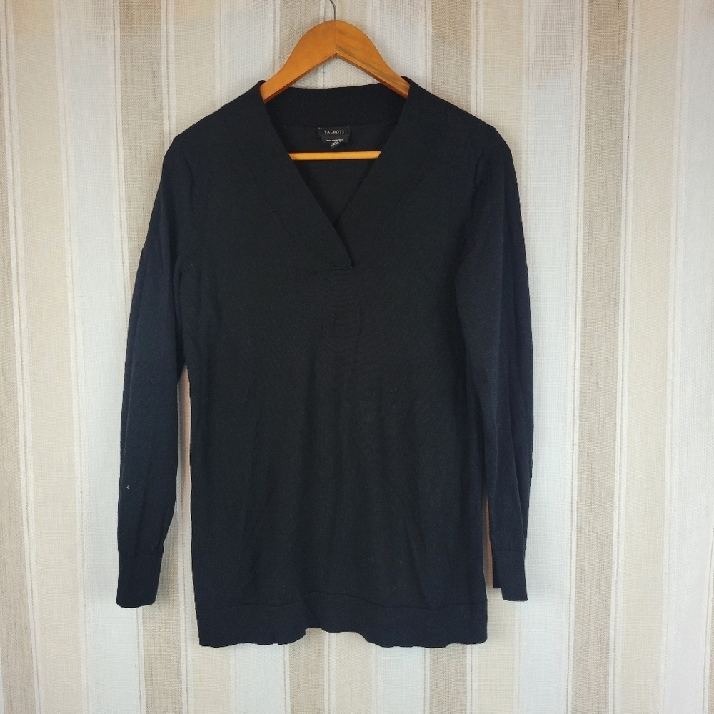 Talbots Pure Merino Wool Longline V-neck Sweater‎ Black Size Small